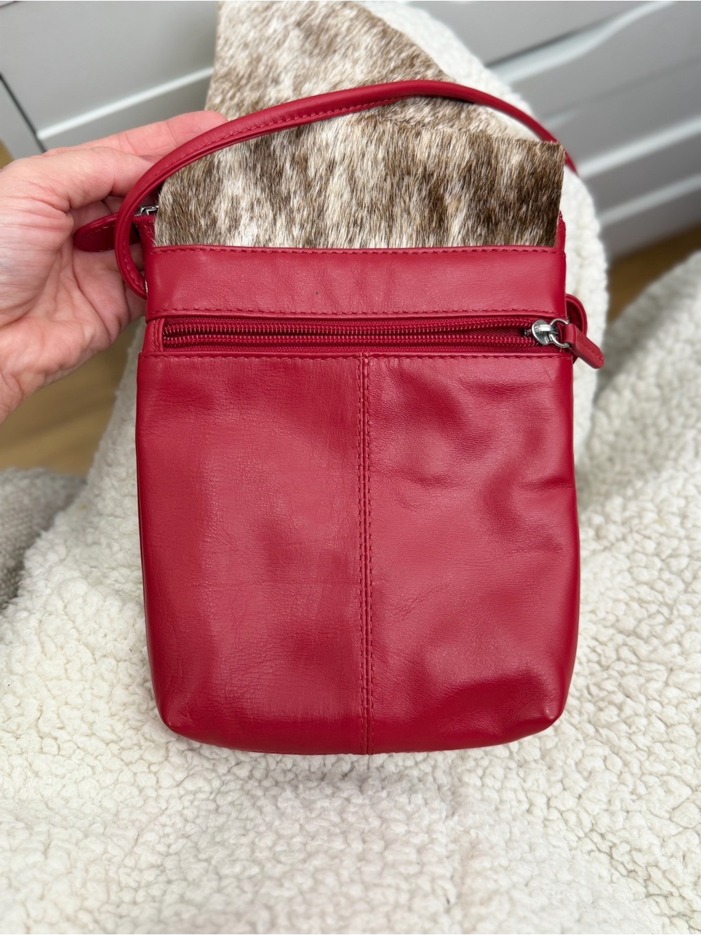 Overland Red Leather Hair-on Cowhide Crossbody Bag Western - Picture 4 of 6